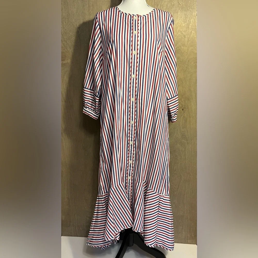 J. Crew Gabriola Ruffled Striped Cotton Shirt Midi Dress Spring Event 10